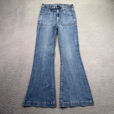 American Eagle Super Hi-Rise Flare Jeans Women 6 Regular Blue Stretch Light Wash