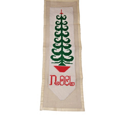 VTG Handmade Needlepoint Christmas Banner Green Tree Noel Design Bell Pull