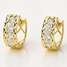 14k Yellow Gold Diamond Cut with Birthstone Huggie Earrings