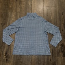 Croft&Barrow Women XLP Top Blue Geometric Mock Neck Long Sleeve Stretch Pullover