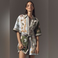 Anthropologie AL MAIS Bath House Short-Sleeve Linen Mini Shirt Dress
