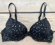 Victorias Secret Push-Up Bra size 38B Black Celestial Print Moons  Stars