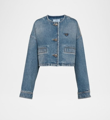 Prada Crop Collarless Denim Jacket New with Tags