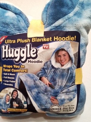Ontel Huggle Adult Hoodie Ultra Plush Blanket Blue Tie-Dye One Size Fits All