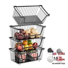 4 Pcs Stackable Wire Baskets Pantry Organizers and Storage Bins,Black 1-Black
