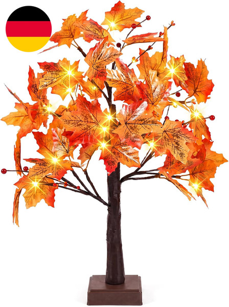 Kaszoo Herbstdeko Ahornblatt Lichterbaum Mit 24 Leds – 60Cm LED Baum Mit Timer --image