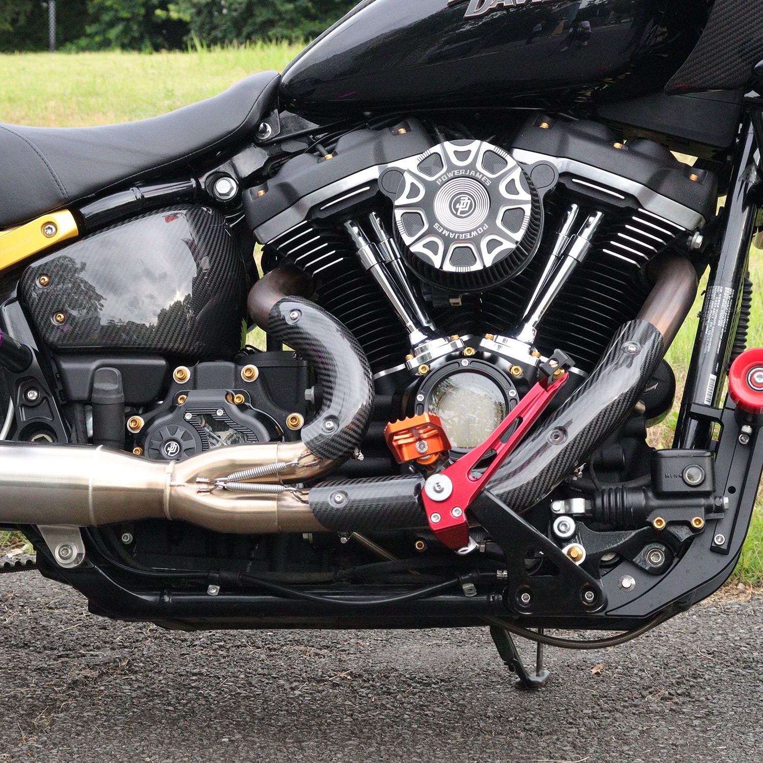 Carbon Fiber Heat Shield Fits for 18-24 Softail POWERJAMES 2 into 1 Exhaust Pipe