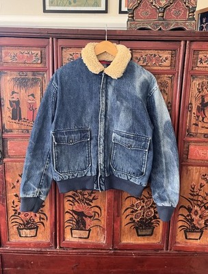 Vintage Polo Ralph Lauren A2 Denim Bomber Jacket Shearling Collar