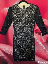 Forever 21 Women’s Black Lace Pencil Dress Size Small 3/4 Sleeve Goth Witchy Y2K