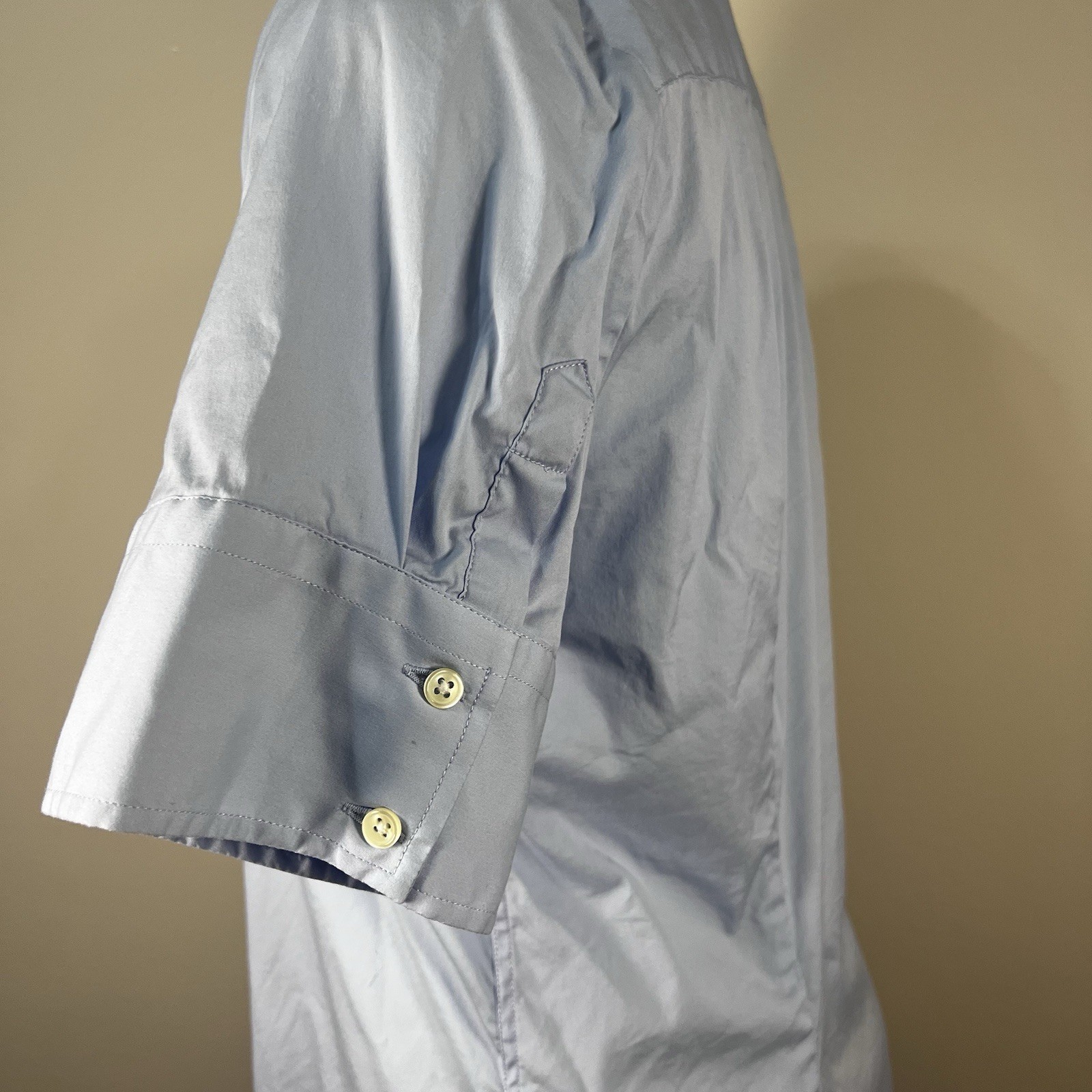 The Shirt by Rochelle Behrens Short Sleeve Light Blue Classic Button Up Size M