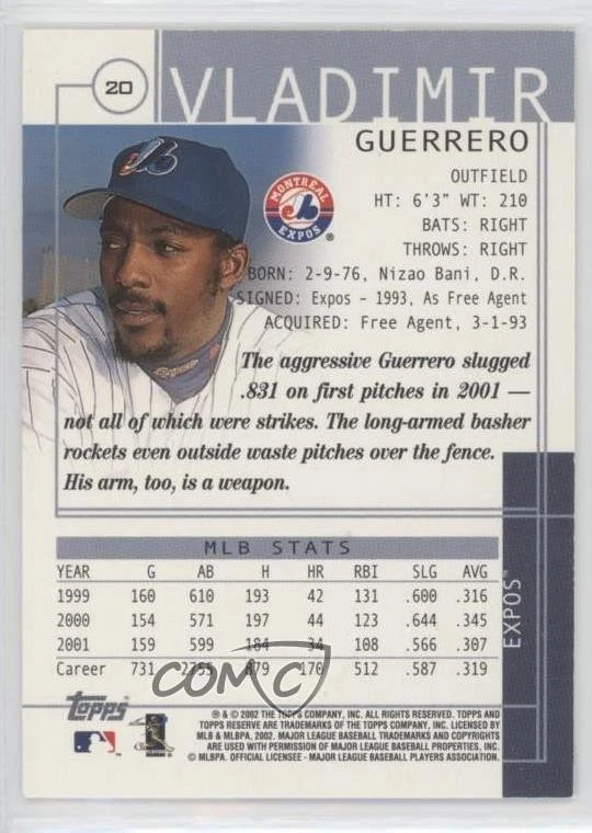 2002 Topps Reserve Vladimir Guerrero #20 HOF - Image 2 of 2