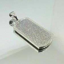 Men's Dog Tag Pendant 2CT Lab Created Diamond Round 14K White Gold Plated Silver