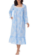 Nwt 74 Eileen West Blue/White 100 COTTON LAWN Long Sleeve Ballet Nightgown L