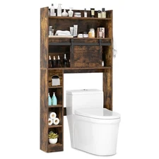 Over The Toilet Storage Cabinet w/ Sliding Barn Door Adjustable Shelves 2 Hooks