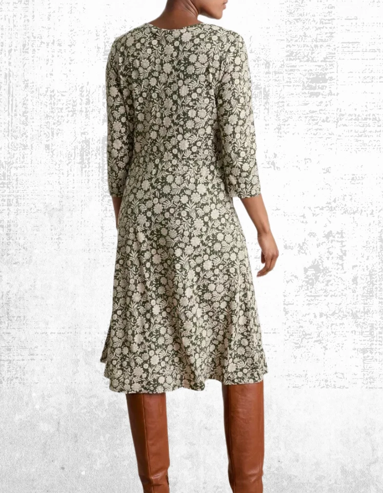 Women’s Seasalt Jersey Dress ¾ Sleeve Cotton Soft Green Bloom Enor - Image 3 of 4