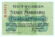 ✦MARBURG 1917: "Magistrat", 50 pfg. PIENIĄDZE AWARYJNE