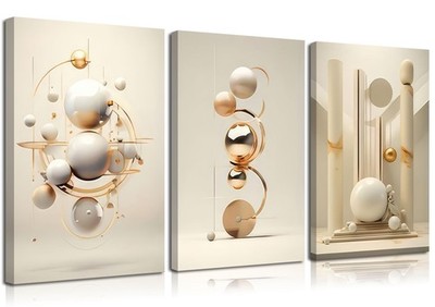 3pcs Modern Three-Dimensional Geometric Spheres Canvas Wall Art Abstract Luxu...