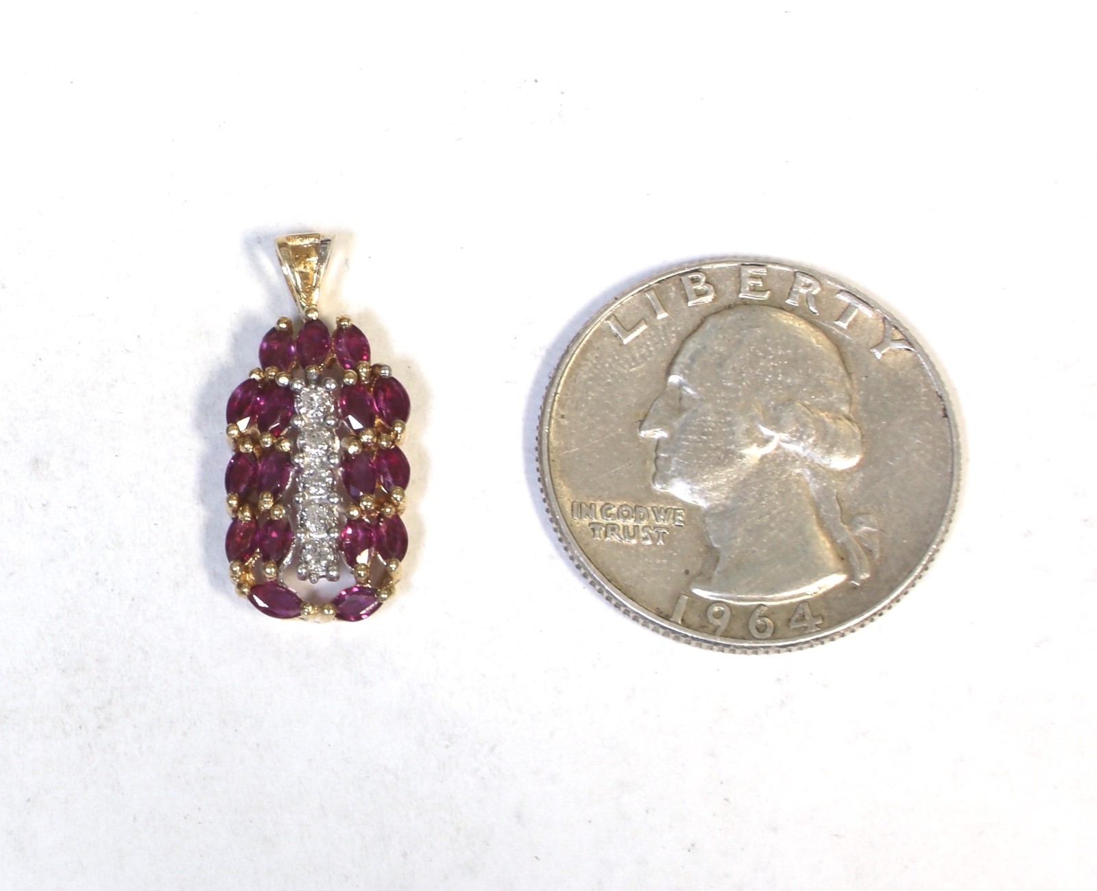 10K Solid Yellow Gold Marquise Ruby & Diamond Pen… - image 4