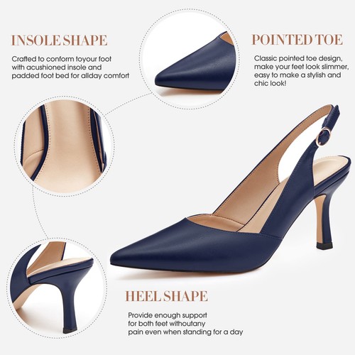 Damen-Slingback-Pumps geschlossen spitz zulaufend Pfennigabsatz Sandalen Hochzeit Abend... - Bild 5 von 6
