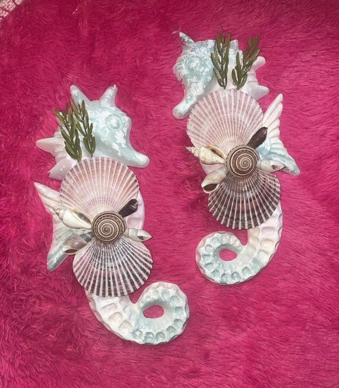 Tropical Seahorse Wall Art Set Sculpture Beach Home Decor Unique Vintage 90s Y2K