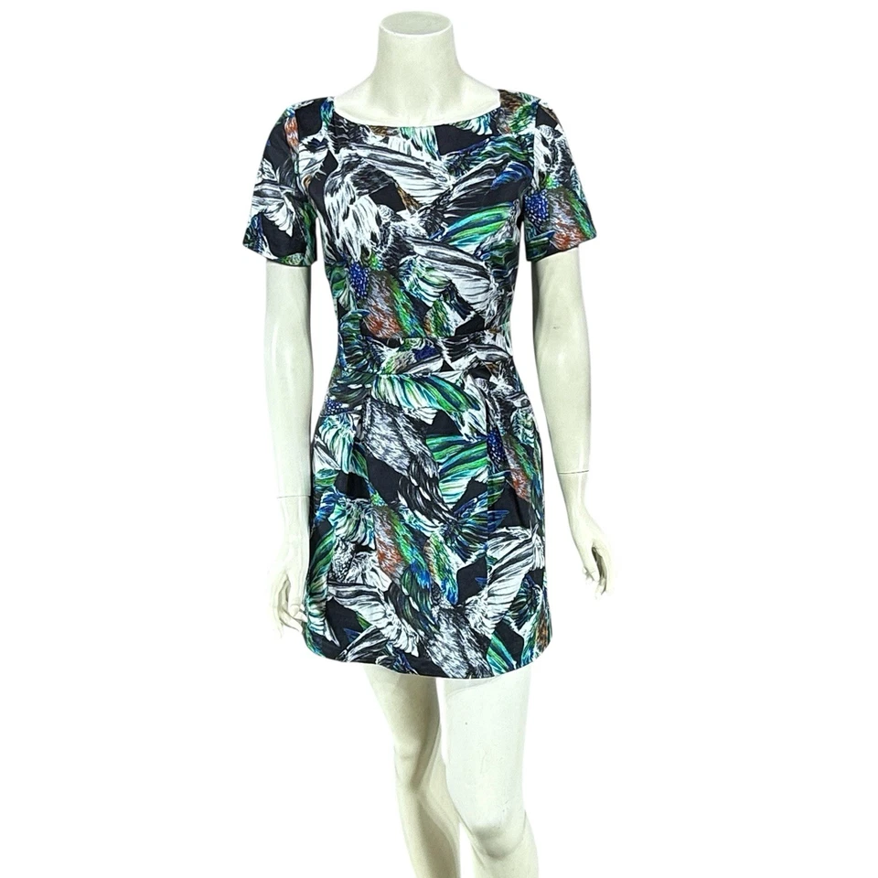 Vestido French Connection para mujer 4 azul marino abstracto floral cremallera trasera bolsillos elásticos Foto 2 de 4