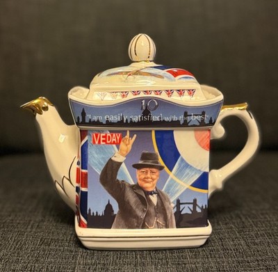 James Sadler Great Leaders Sir Winston Churchill Square Teapot VE Day England