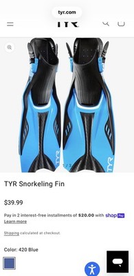 TYR Snorkeling Fins Swim Flippers Men Size L Fins Only  VER
