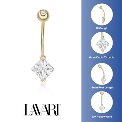 #ad 10K Yellow Gold Princess Cubic Zirconia Belly Ring Gift For Women 16 Gauge $163.79