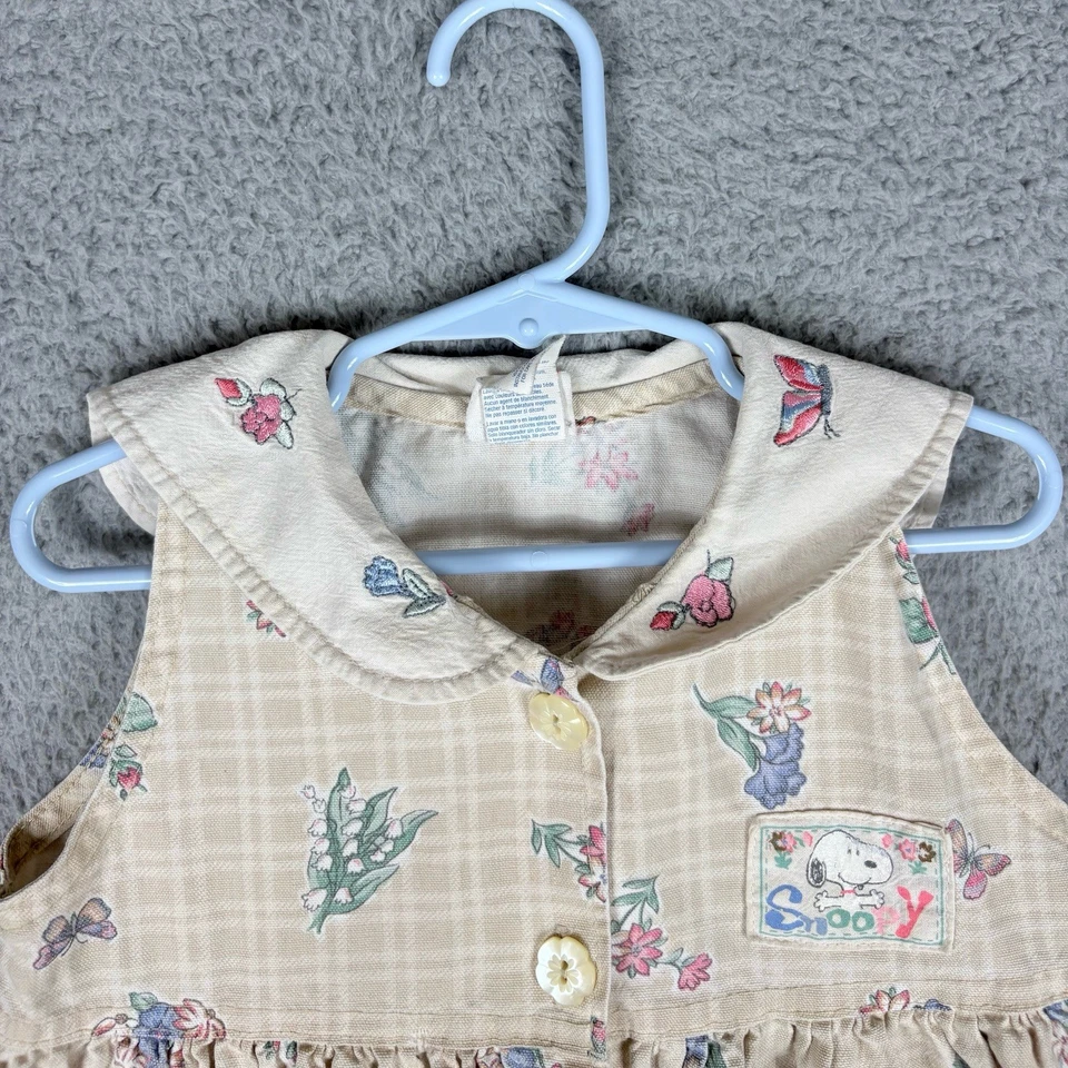 Vestido Snoopy Vintage Niñas 6 Cacahuetes Floral Años 70 Cuello Marinero Abotonado Leer Foto 4 de 4