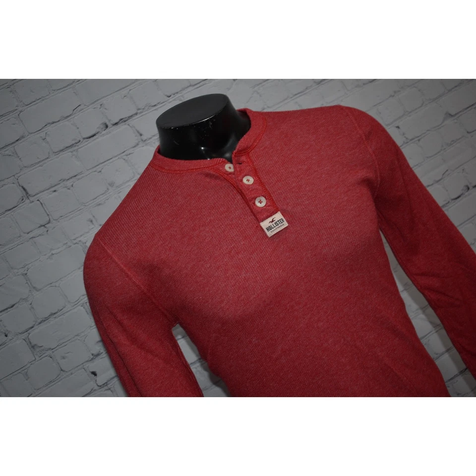 Camisa Hollister Henley Para Hombre Talla Mediana Algodón Mezcla Poliéster Roja  Foto 4 de 4