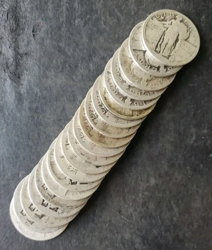 Lot of 20 25c Standing Liberty Silver Quarter Dollars, Dateless Ones