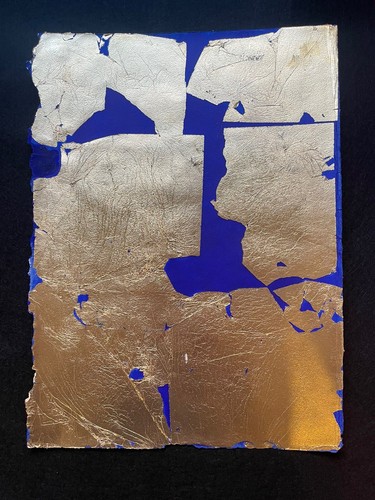 Yves Klein Diptych 2 Paintings Abstract Monochrome Blue Gold Leaf Original B55 - Picture 9 of 18