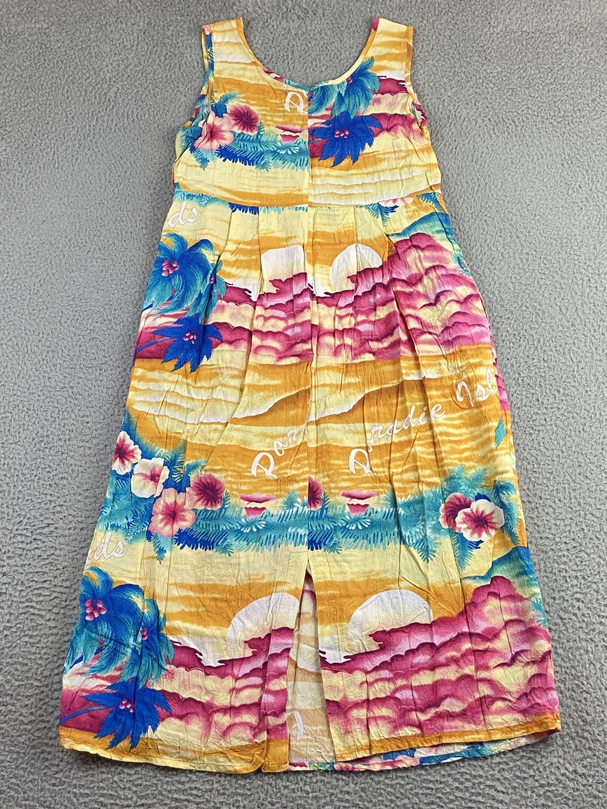 VTG Jams World Small Paradise Found Midi Dress Sleeveless Pockets Floral Hawaii