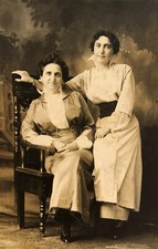 Mother & Daughter Pose Together in Fancy Dresses 1915 RPPC