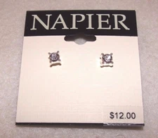 Women's Napier 1/8" Silvertone with Rhinestone Post Pierced Earrings -New