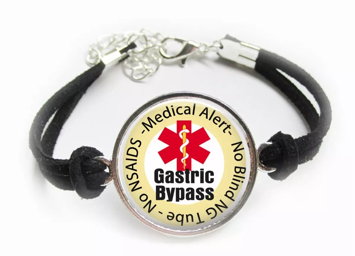 Gastric Bypass Medical Alert Leatherette Cord Bracelet Charm