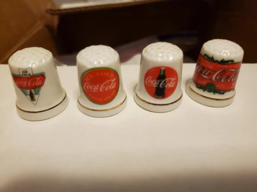 Vintage Coca Cola Thimble Porcelain lot of 4 Collectible Coca-cola Coke Set
