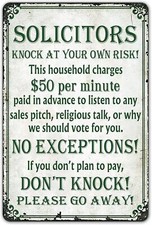 SmartCows Funny No Soliciting Tin Metal Signs 8x12 for House, Door Yard Busines