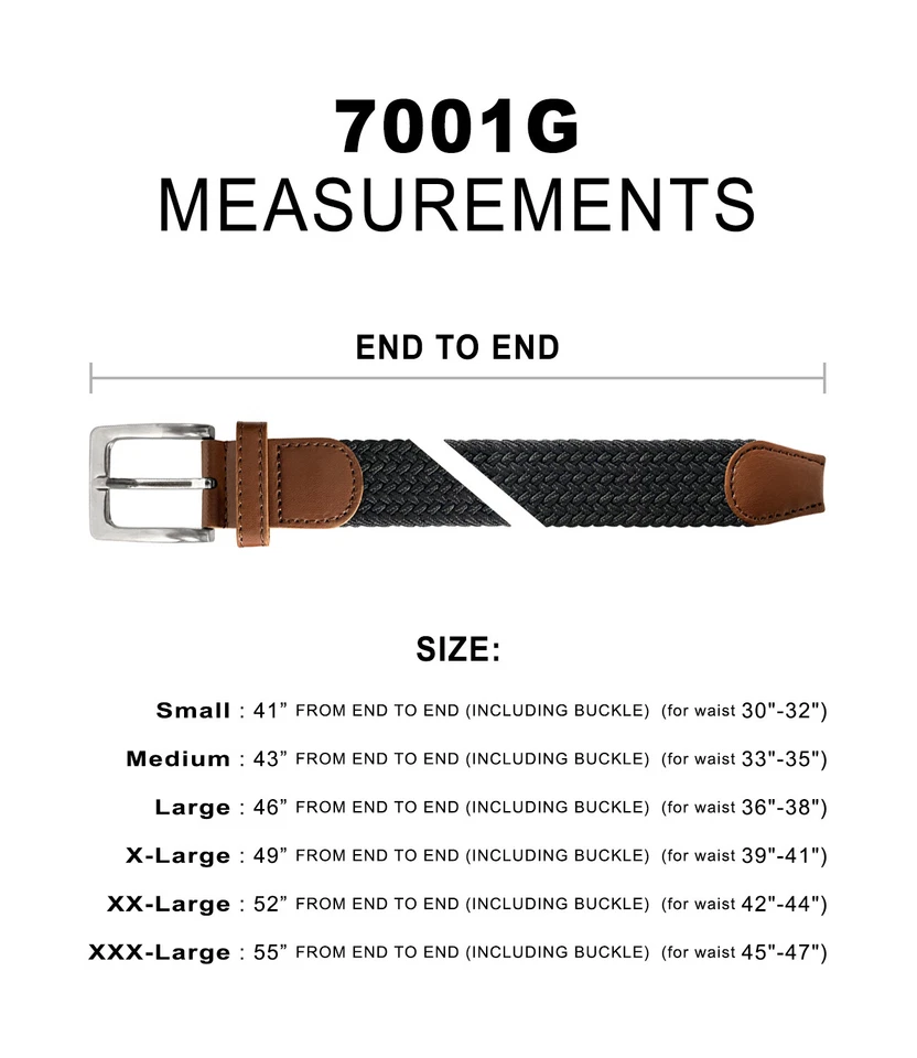 7001G Men's Stretch Belt Braided Elastic Casual Woven Canvas Fabric Belt 1-3/8" - Image 4 of 4