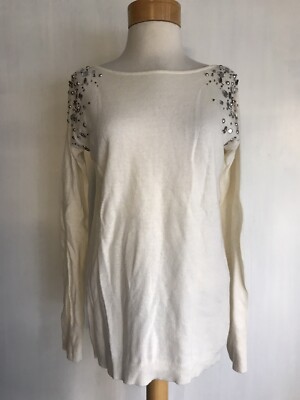 ELLA MOSS NWOT Cream Embellished Shoulder Long Sleeve Scoop Back Women's Size S