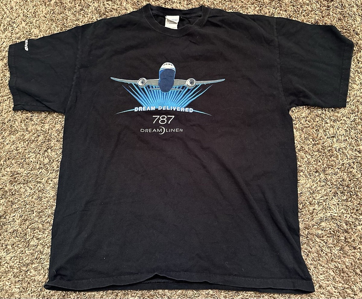 Boeing Tag 787 Dream Line Black T Shirt Dream Delivered Mens Size