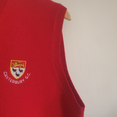 Mens Canterbury Golf Club Top Tank Pullover Jumper Vest Wool Red UK Medium - Picture 8 of 17