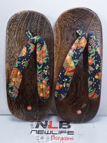 NUEVO AZUL Japonés chino zueco madera Sandalias Tanga Chancla Tamaño 38 / US 7 | eBay