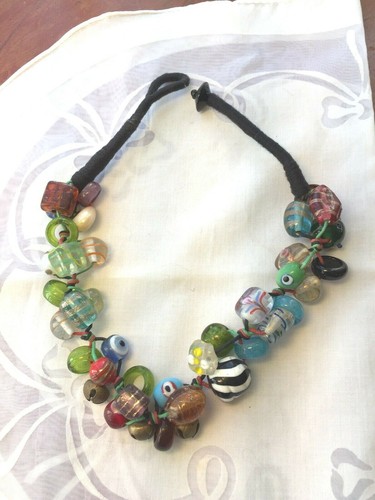 Artisan Hand made Murano Glass Bead Necklace 18" long