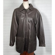 Eddie Bauer Jacket Women L Brown Genuine Leather Fleece Lined Waist Tabs Coat