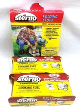VTG Sterno Folding Stove & Two 2 Pks 7 oz Fuel Camping Backpacking Emergency