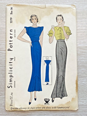 RARE 1930s SIMPLICITY 1379 NRA PATTERN SIZE 18 MISSES DAY & EVENING DRESS *FF | eBay RARE 1930s SIMPLICITY 1379 NRA PATTERN SIZE 18 MISSES DAY & EVENING DRESS *FF | eBay