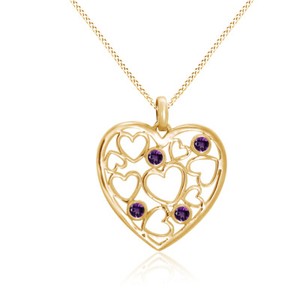 Authentic 14K Yellow Gold Plated Round Amethyst Heart Pendent Chain Necklace