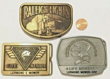 VINTAGE 3 BELT BUCKLE LOT RALEIGH LIGHTS,NORTH AMERICAN FISHING HUNTING CLUB