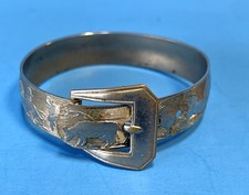 Vintage Baby Bracelet Embossed Barnyard Animals Buckle Closure Silver Tone